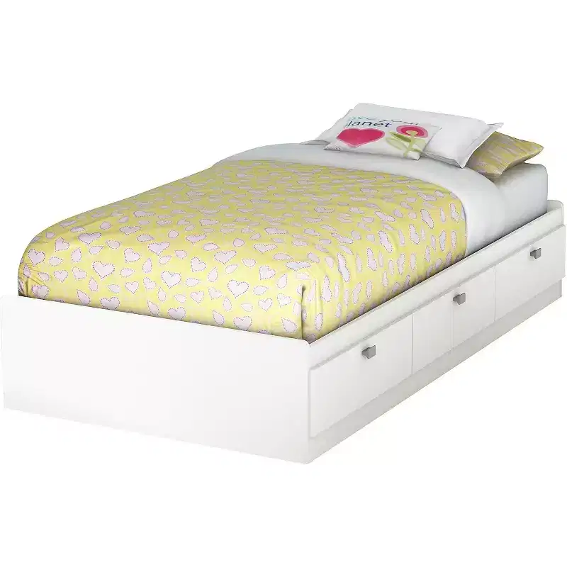 HomeStock 14.75 in.H Twin Size White with Storage Beds made of Particle Board Bed Frame