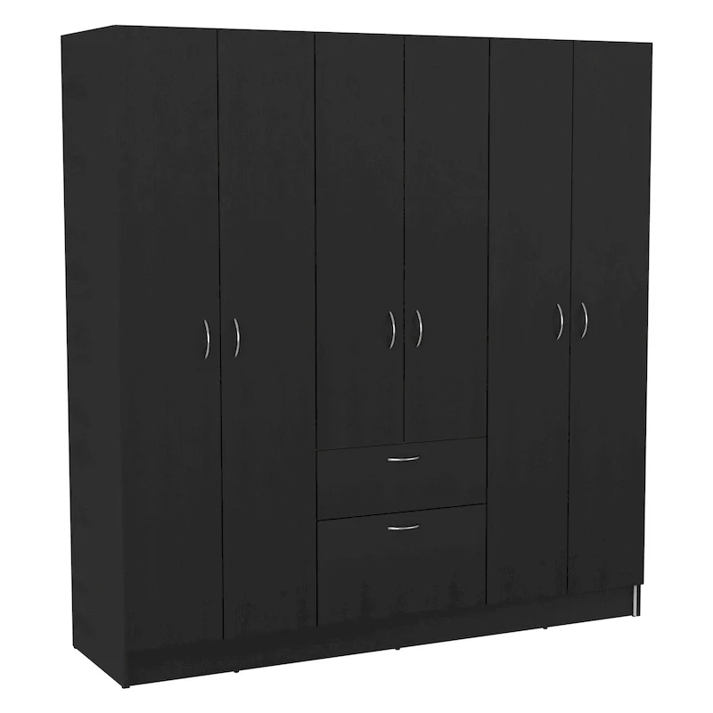 Six Doors Armoire, Seven Interior Shelves, One Drawer, Hanging Rod