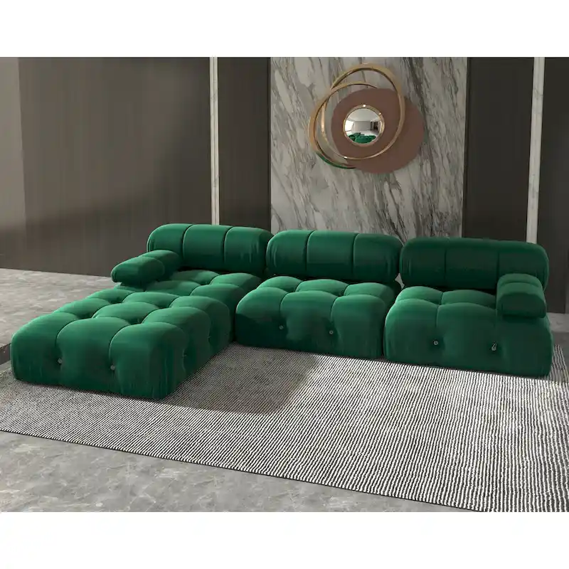 Velvet Sectional Sofa Reversible Modular Couch, Green