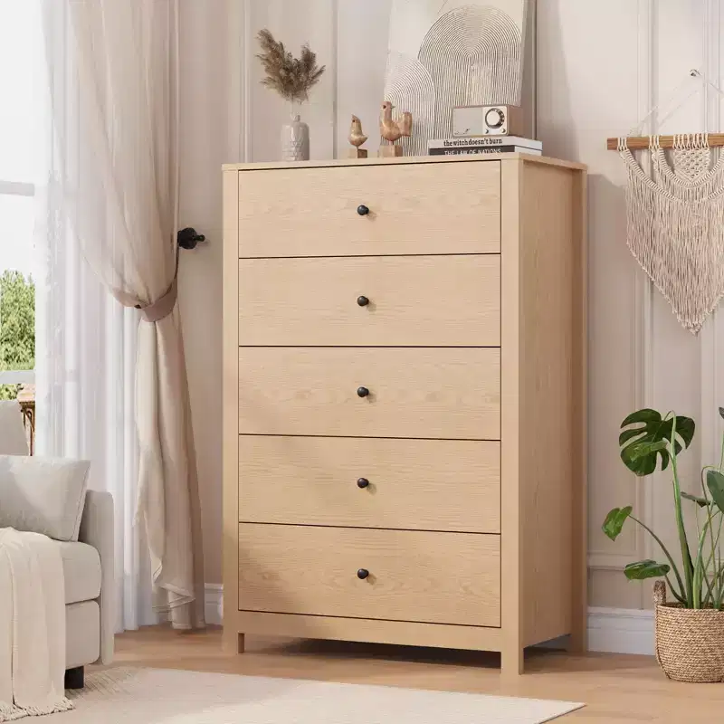 5-Drawer Wood Storage Dresser for Bedroom, Modern Simple Chest of Drawers with Deep Drawers for Living Room, Hallway, Entryway