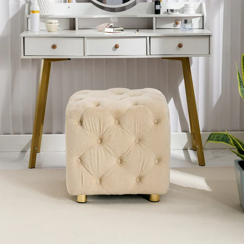 Modern Velvet Upholstered Square Tufted Ottoman by GDFStudio