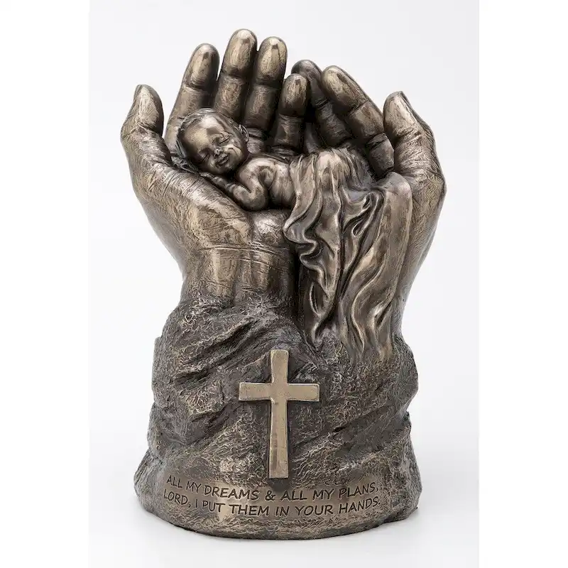 Veronese Design 8.27  H SLEEPING BABY IN LORD'S HANDS Cold Cast Bronze