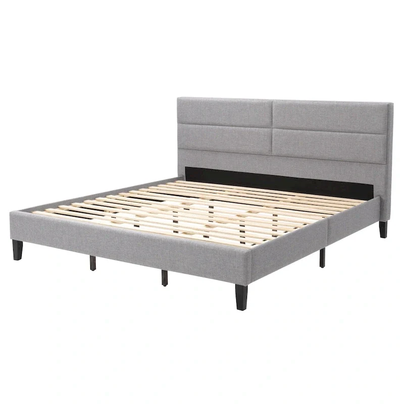 Bellevue Upholstered Tufted Panel Bed King – Solid Wood Legs, No Box Spring Needed