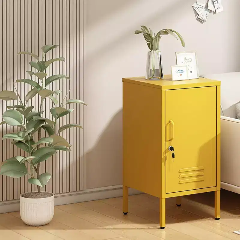 Metal Locker End Table, Single Door Nightstand with 2 Adjustable Shelves, Modern Bedside Side Cabinet for Bedroom, Living Room, Office