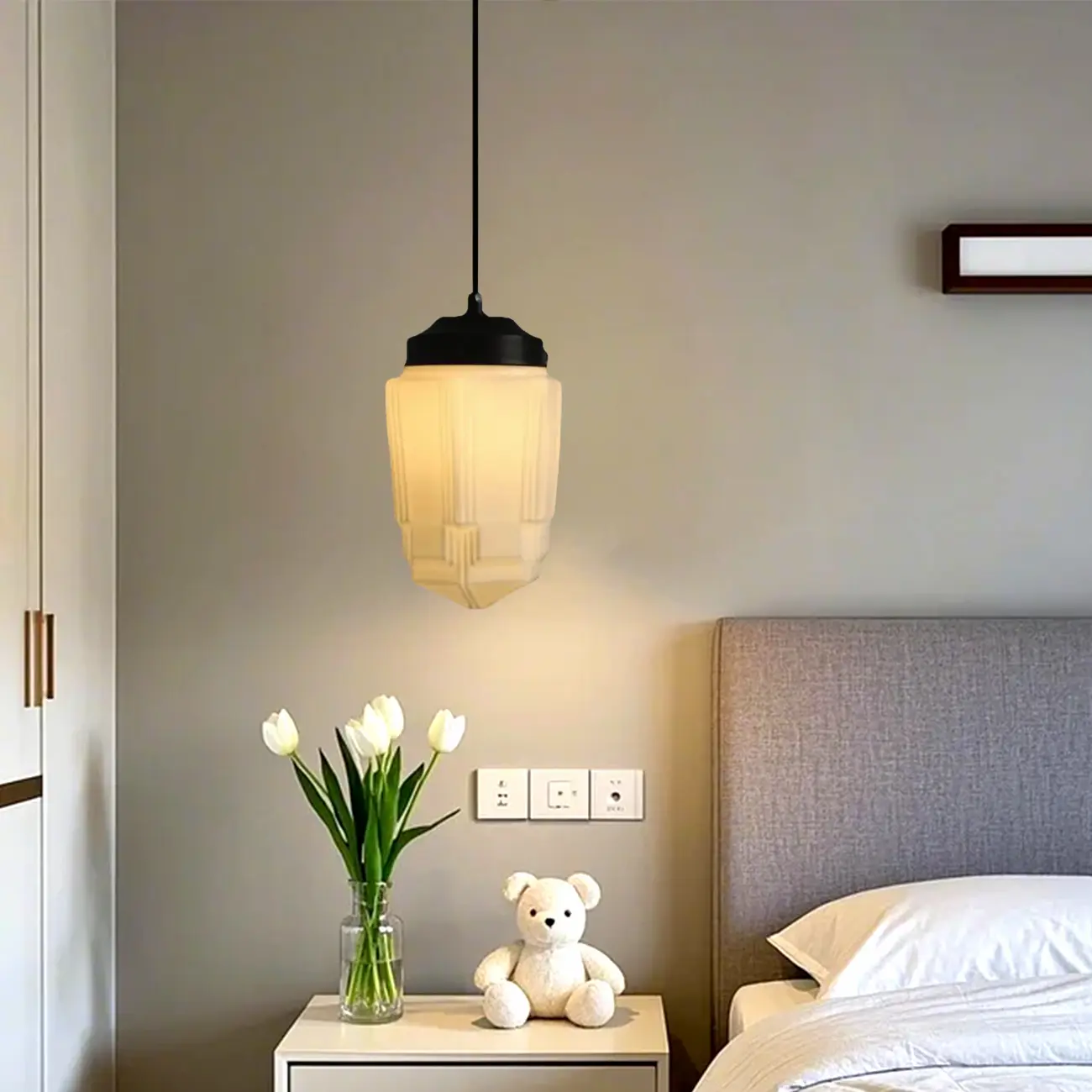 Modern Frosted Glass LED bedside pendant lamp in Hazelnut Tone