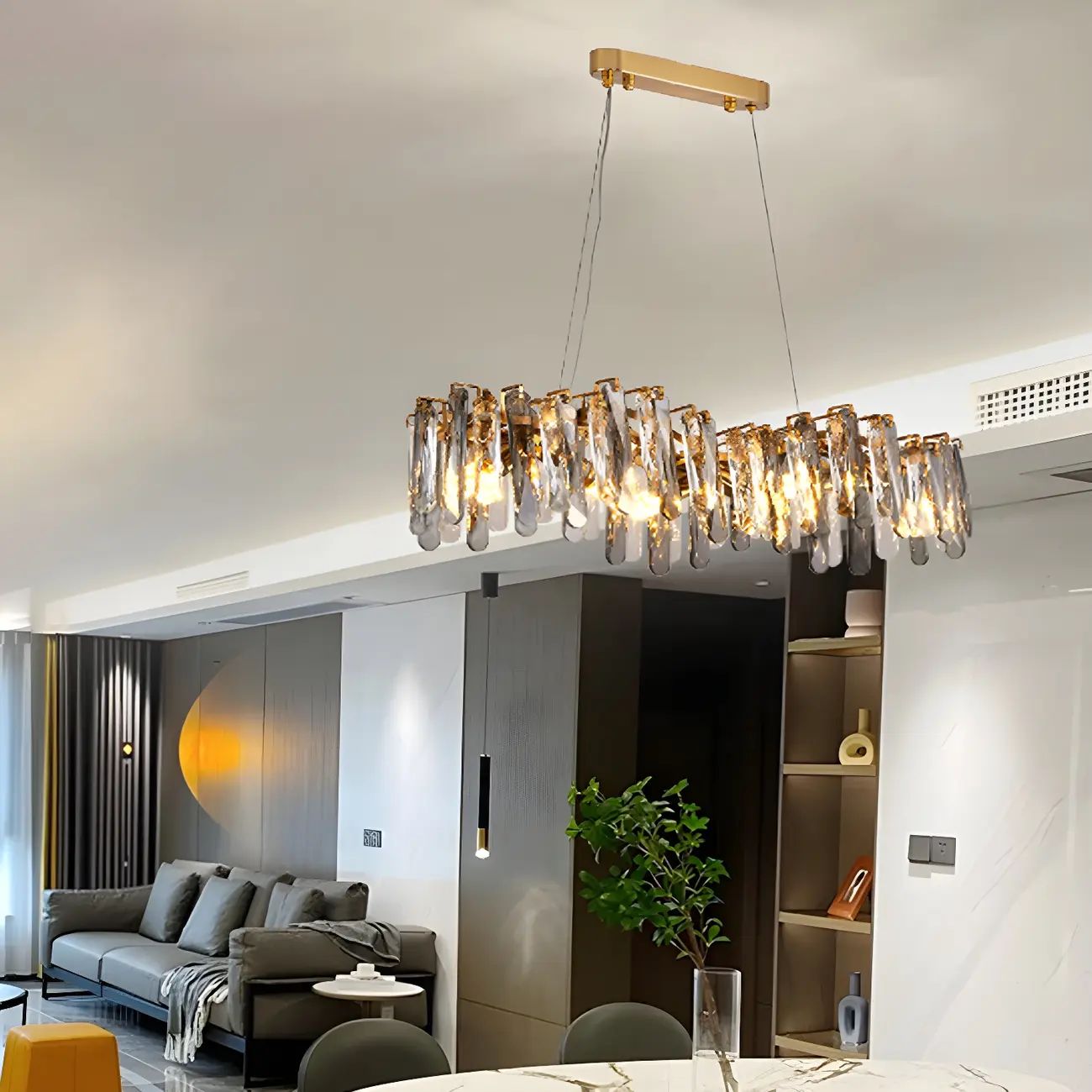 Elegant Grey Crystal Linear Island Pendant Light