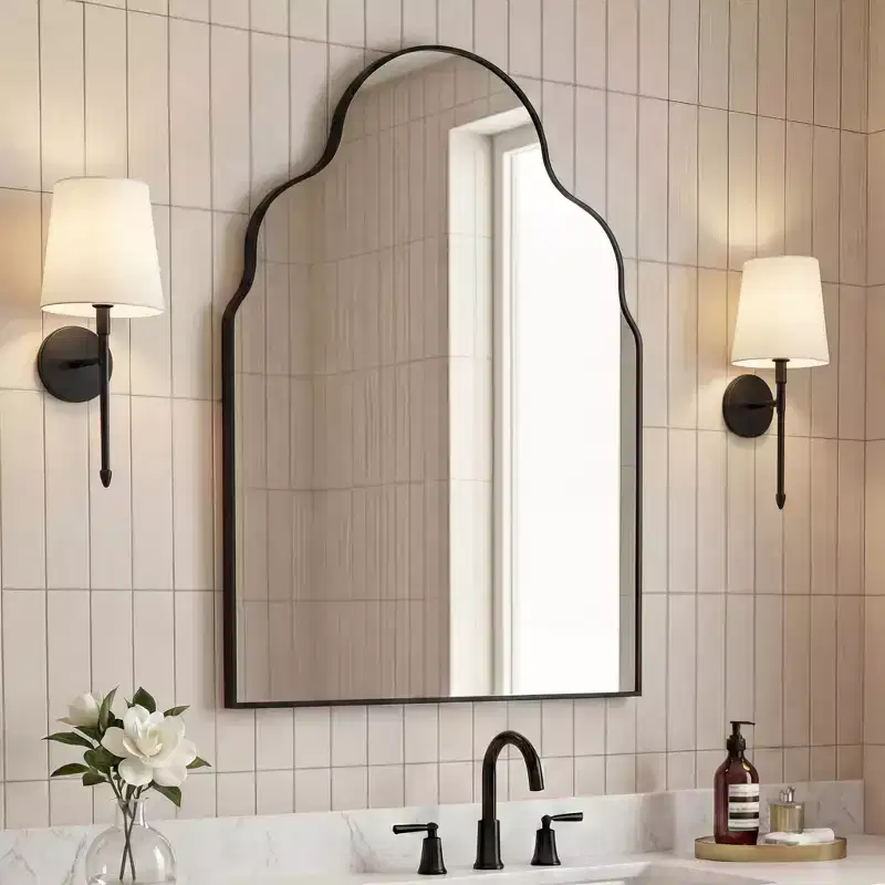 JONATHAN Y Alora Scalloped Rectangular Metal Framed Wall Mounted Mirror