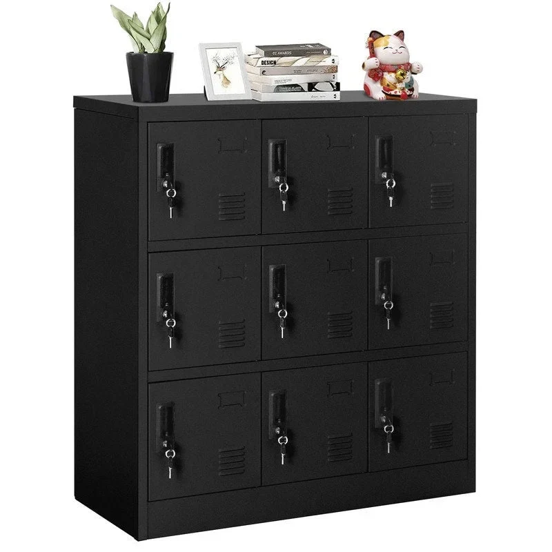 9-Door Metal Storage Locker, Black/Grey, Multi-User