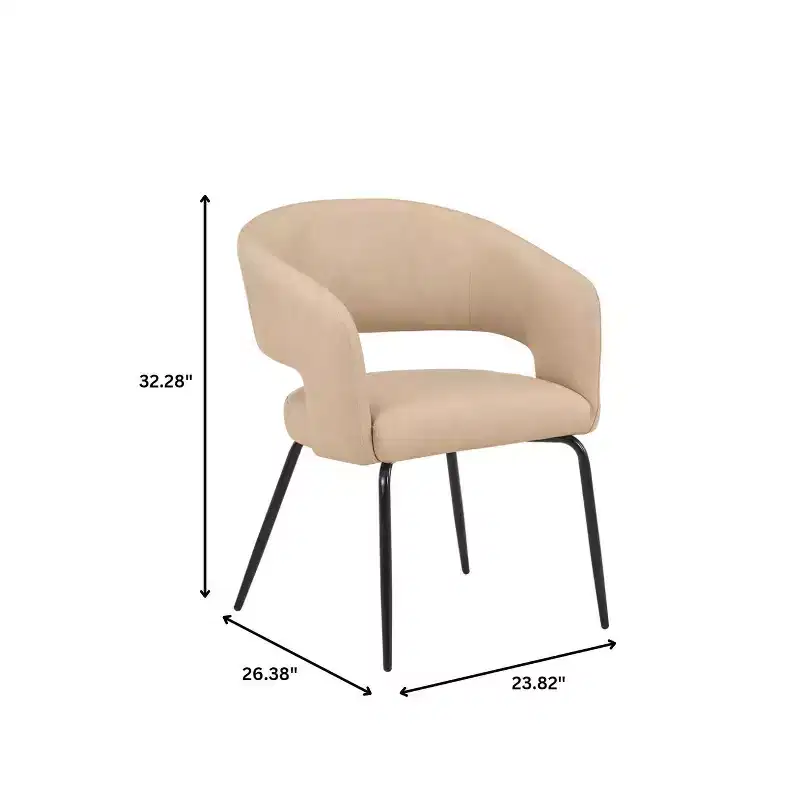 LeisureMod Dining Chair Upholstered in Velvet/Leather with Open Curved Backrest and Powder-Coated Iron Legs Gavin Collection Set of 2