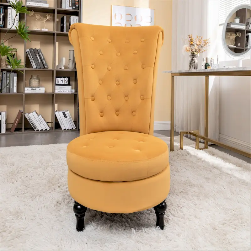 Velvet High Back Vanity Chair - Multiple Colors, Tufted Design, Single Seat