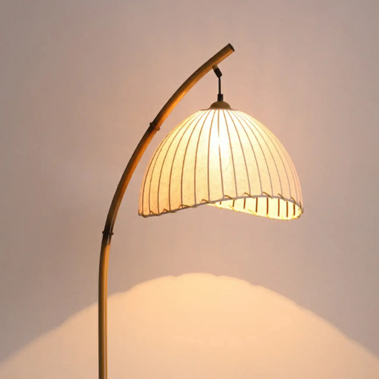 Plug In Khaki Arc Floor Lamp with Fabric Shade for Living Room