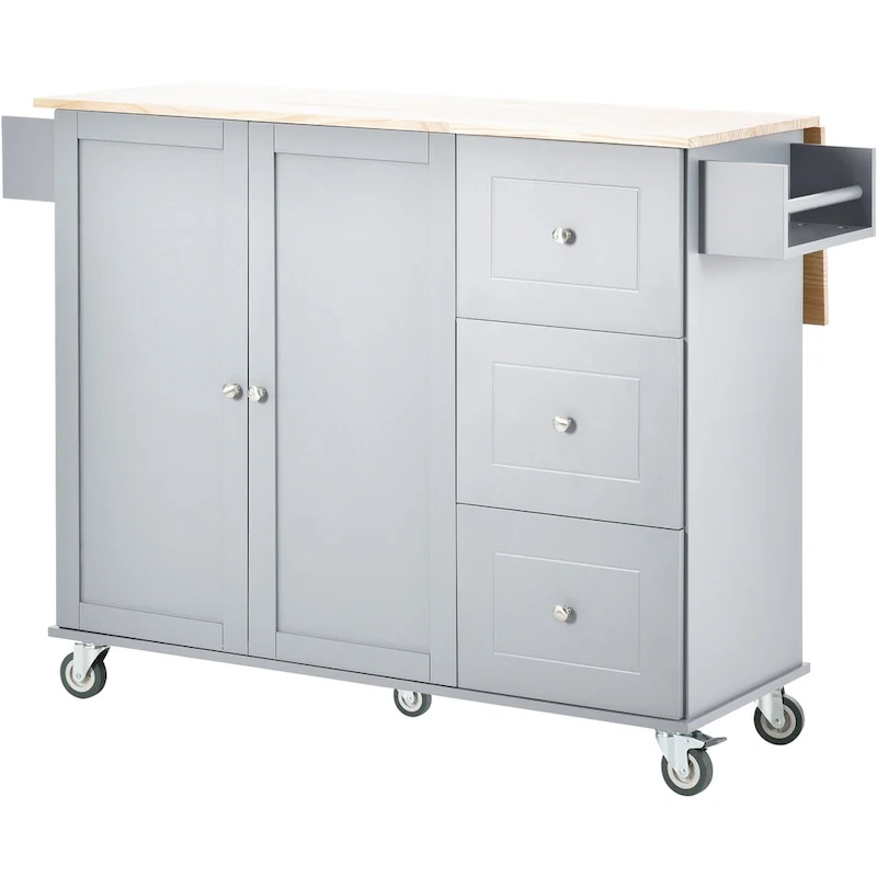 52.7 Inch Width Rolling Mobile Kitchen Island with Locking Wheels