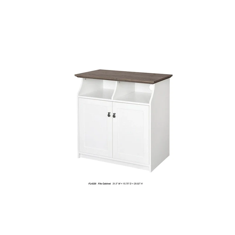 White / Grey Oak 2-Door Filing Cabinet with Hidden Storage