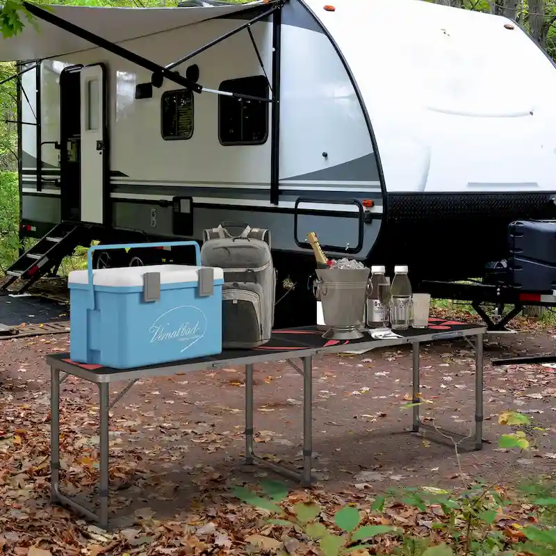 Outsunny 8ft Portable Beer Pong Table with Adjustable Legs, Folding Camping Table, Aluminum Picnic Table