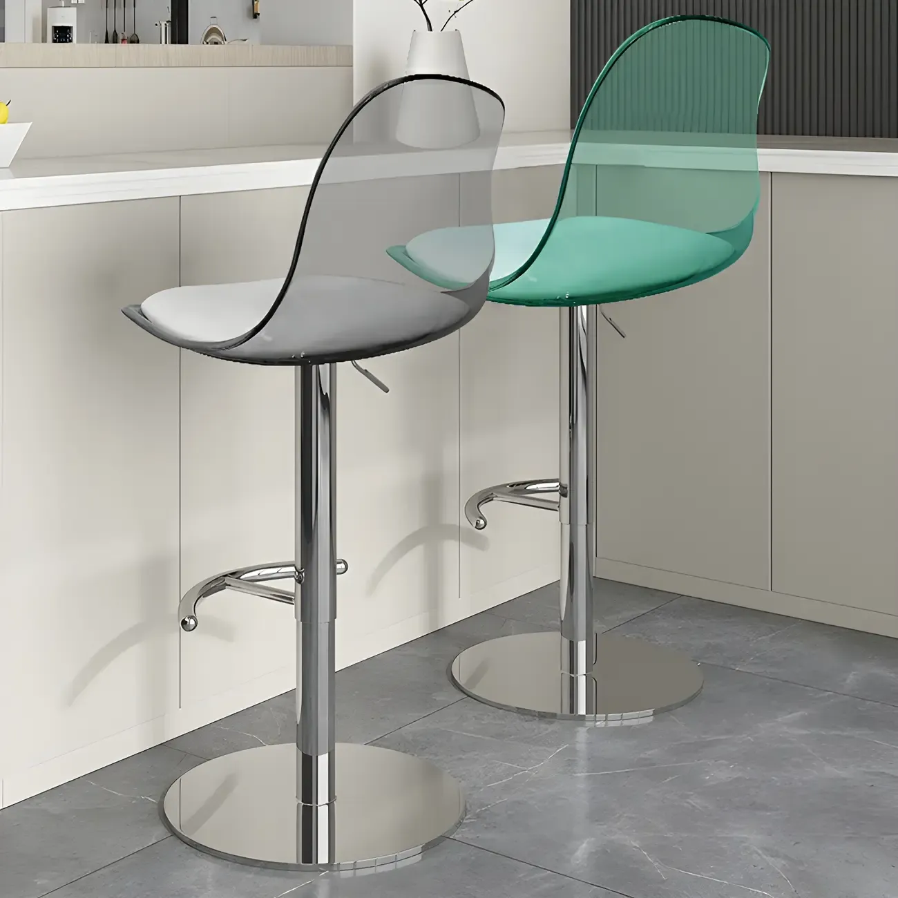 Modern Swivel Cushioned Acrylic Bar Stools with Backs
