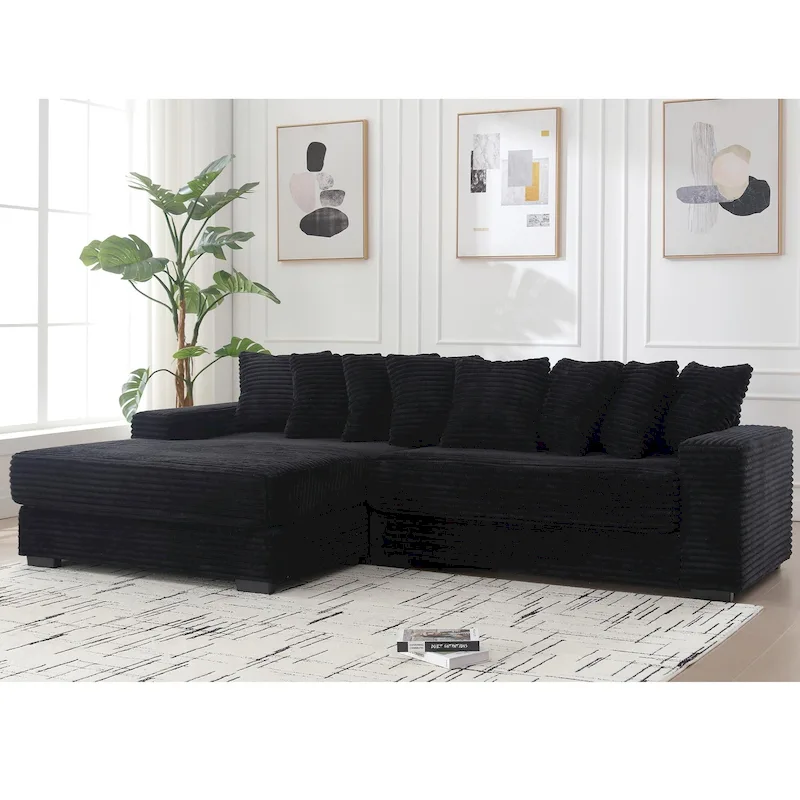 Corduroy L-Shaped Sectional Sofa with Left Chaise, 3-Seat – Black / Gray / Beige / Green