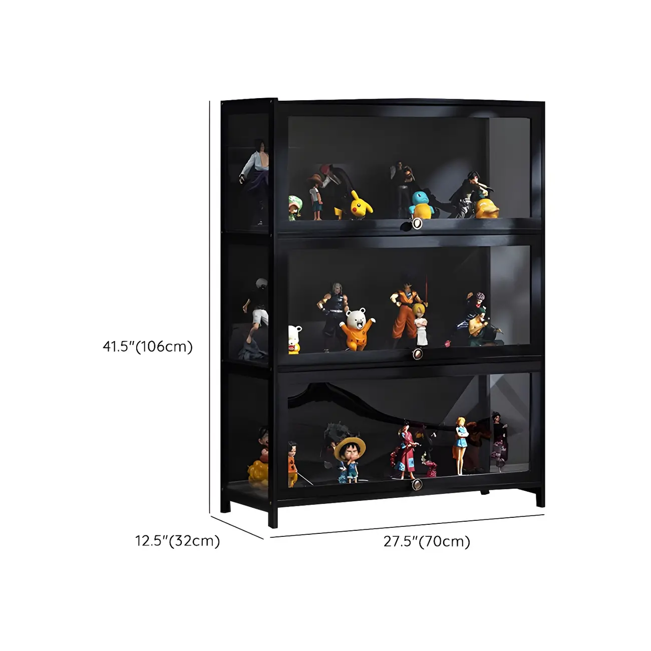 Elegant Black Bamboo Clear Figure Display Cabinet
