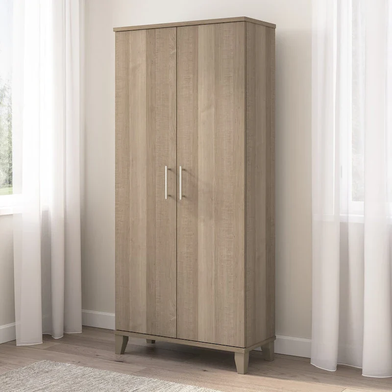 White / Ash Gray Tall 2-Door Storage Cabinet with Adjustable Shelves, 1-Person Assembly