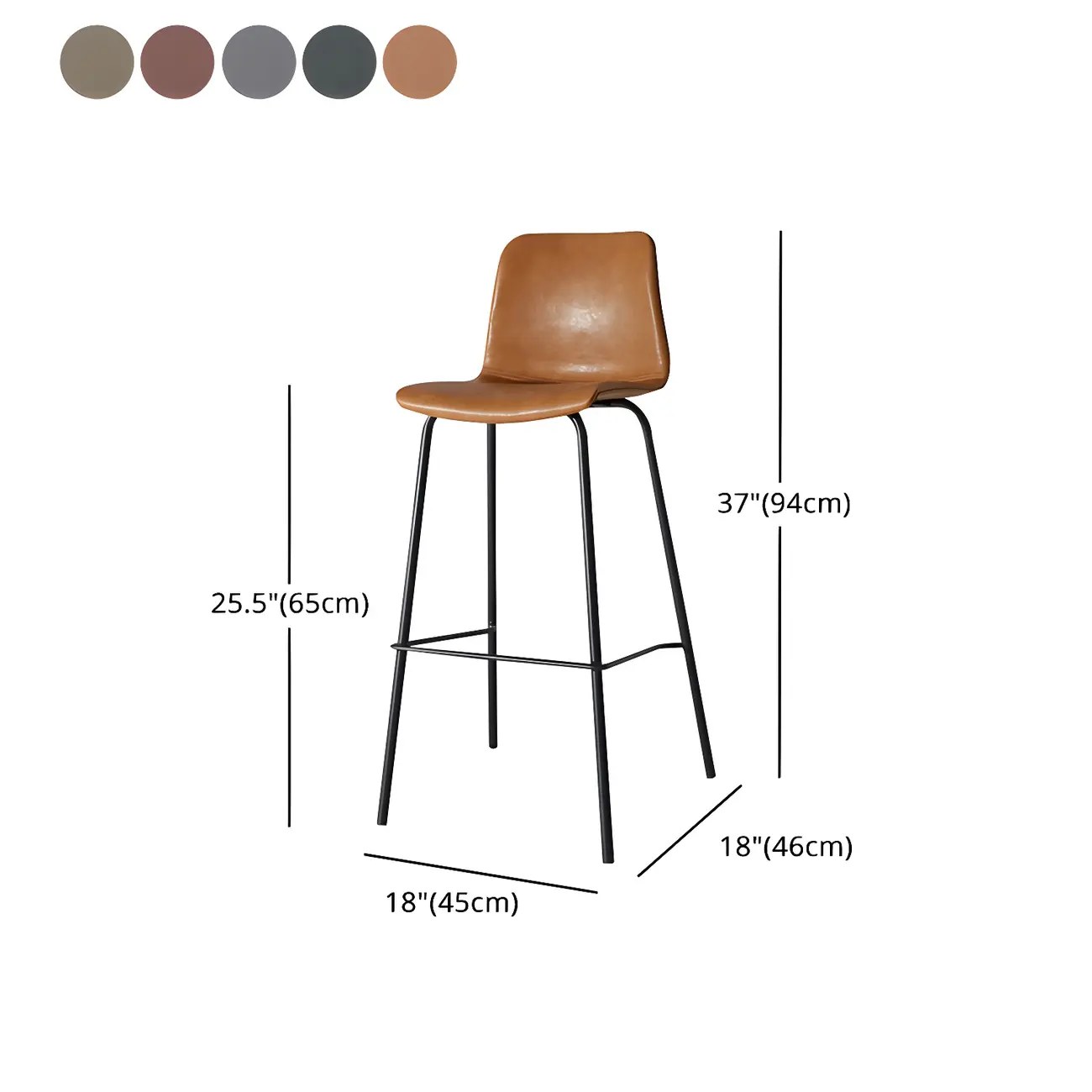 Brown Saddle Metal Frame Leather Counter Stools with Backs