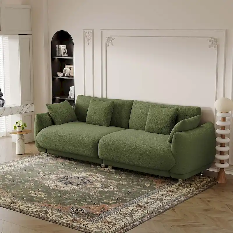 86.6  Modern Teddy Velvet Triple Sofa with 4 Pillows and Metal Legs