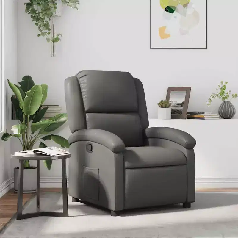 VidaXL Manual Recliner Chair with Adjustable Back/Footrest, Gray Faux Leather Reclining Sofa for Ultimate Comfort