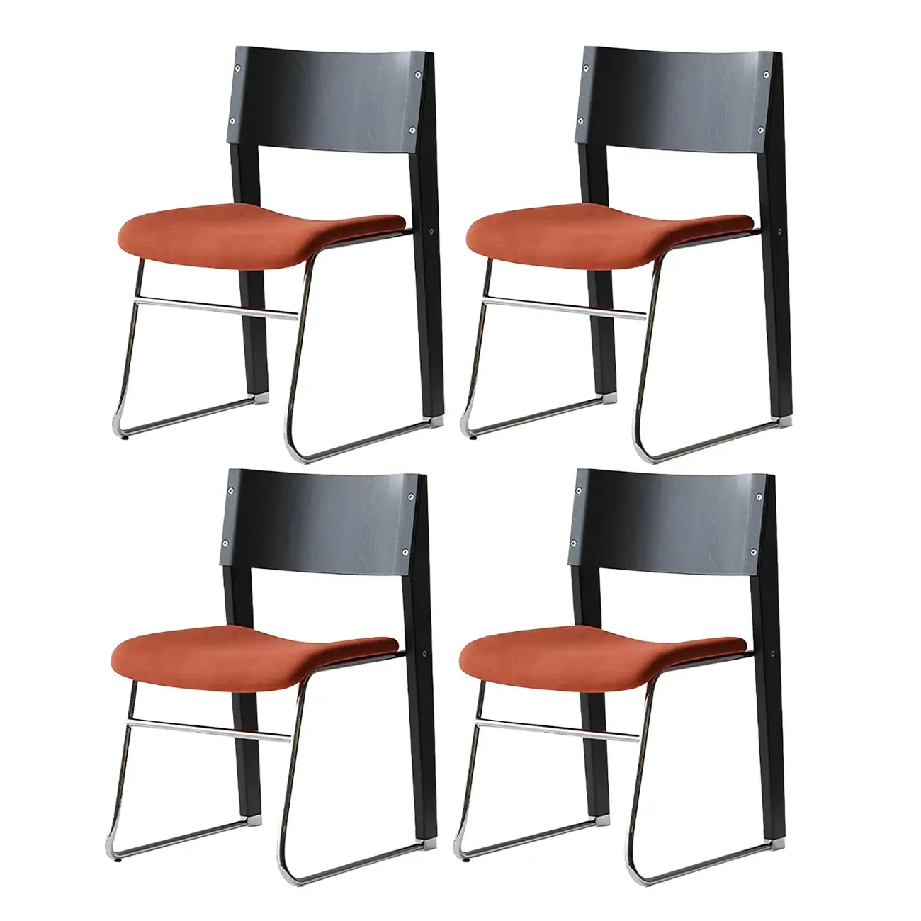Modern Wood Velvet Open Back Armless Dining Chair Set of 2