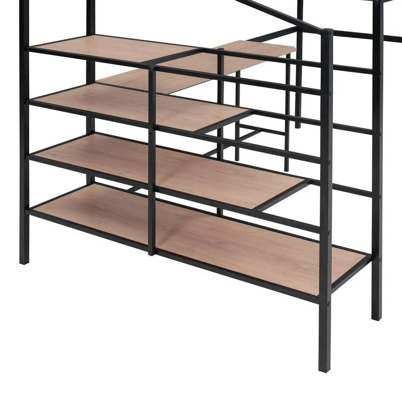 Metal Loft Bed with Desk and Lateral Storage 4-layers Ladder,Full Size