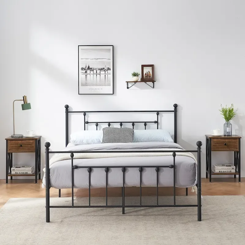 3-Piece Bedroom Sets with Metal Platform Bed Frame and Nightstand Set of 2
