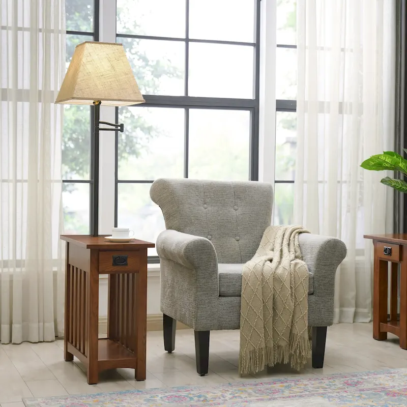Medium Oak Mission Style Solid Wood Lamp Table