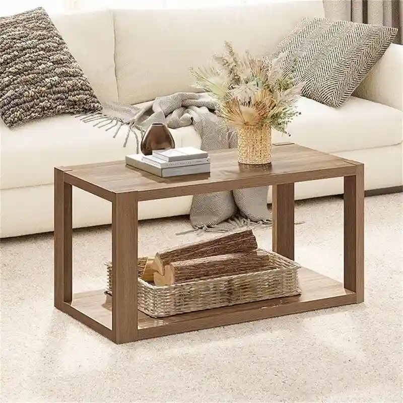 Retro Coffee Table with Metal Legs - Walnut/Wood