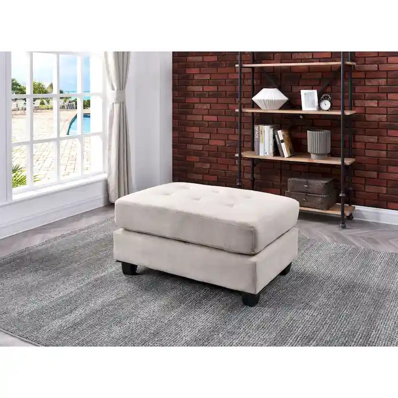 Rectangular Button-Tufted Microsuede Ottoman