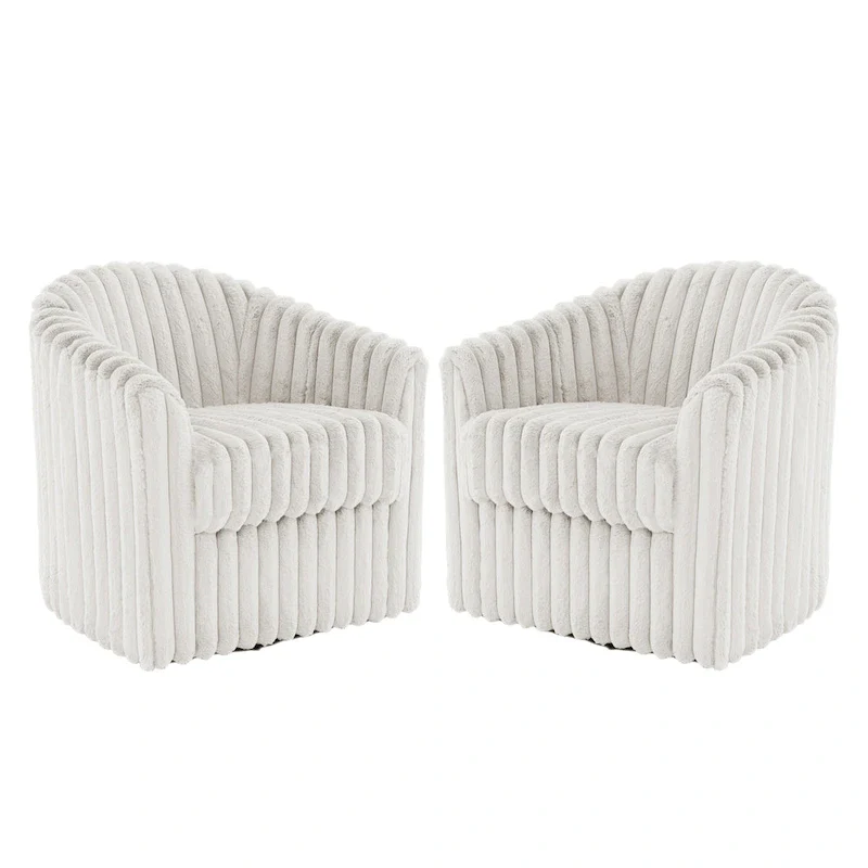 Faux Rabbit Fur 360-Degree Swivel Barrel Accent Chair