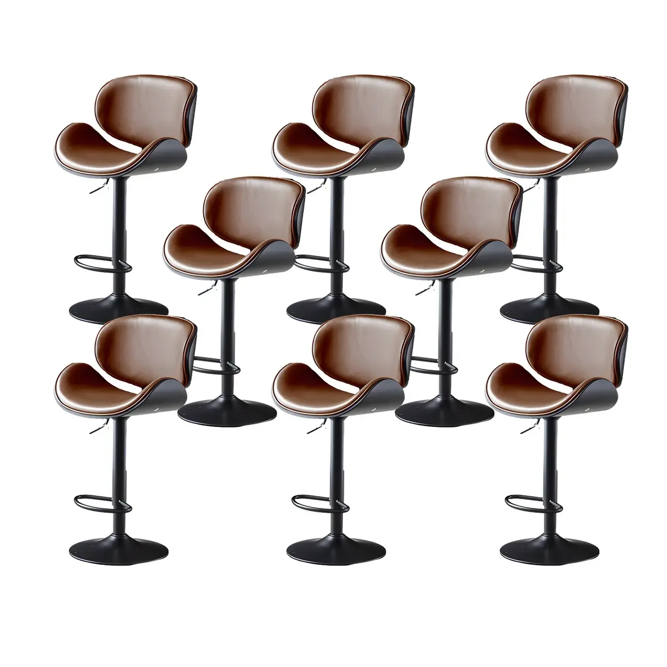 Arched Blackish Green Leather Swivel Adjustable Bar Stool