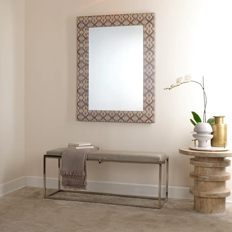 Grey, Art-Deco Style Leather Bench, 1-Seat