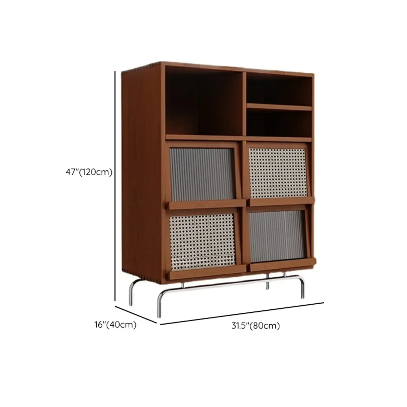 Living Room Brown Wooden Metal Legs Accent Cabinet