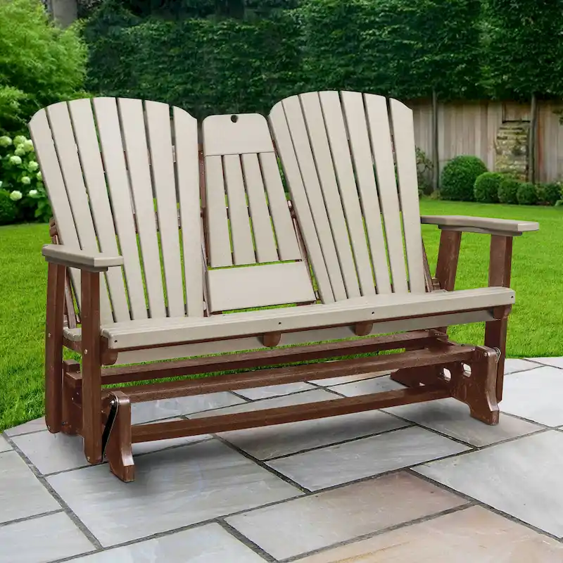 American Furniture Classics Two Seat Fan Back Glider with Drop Down Table/Cup Holder - N/A