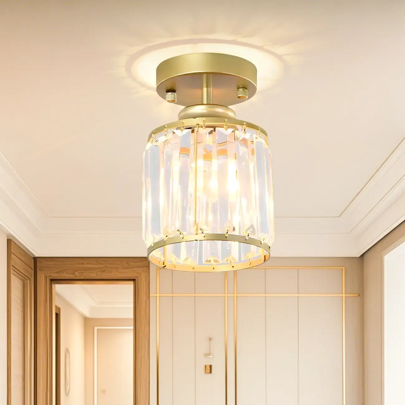 Elegant Clear Crystal Drum Semi Flush Ceiling Light