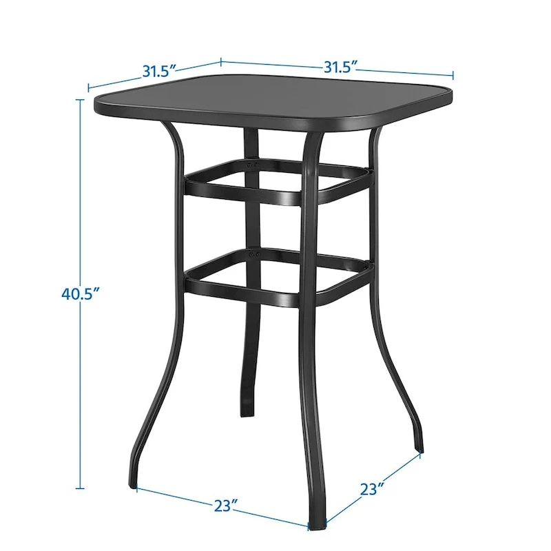 Yaheetech Patio Bistro Table with Tempered Glass, Iron Frame
