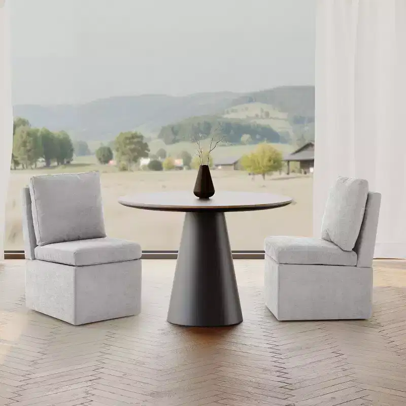 WestinTrends Soho Modern Upholstered Chenille Armless Dining Chairs With Casters (Set of 2), Light Gray