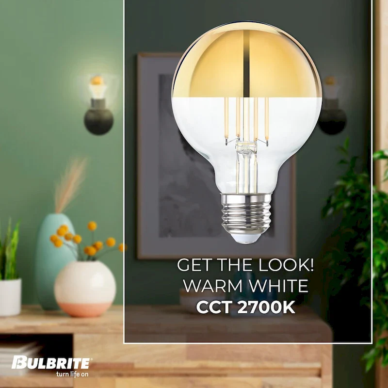 Bulbrite LED Filament Pack of (4) 4.5 Watt Dimmable G25 Light Bulb with Half Gold Glass Finish and Medium (E26) Base