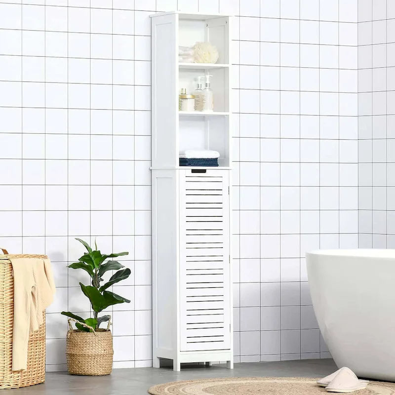 White Polished Slim Bathroom Storage Cabinet, 1-Person, 13.9