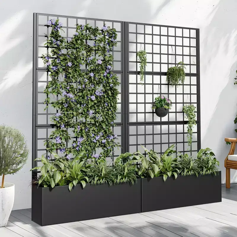 PexFix 72 in. H x 35 in. W Black Metal Rectangle Wall Planter Box with Trellis for Climbing Plants