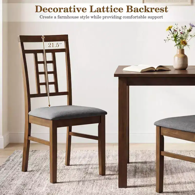 Costway Rubber Wood Dining Chairs Set of 2/4 Farmhouse Kitchen Chairs with Lattice Back,