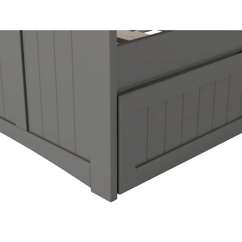 Twin Wood Daybed with Trundle - Beadboard Design, 600lbs Capacity, White/Walnut/Grey/Toffee, No Box Spring Needed