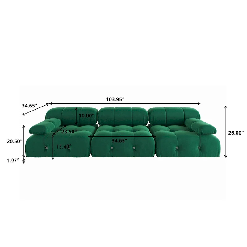 Velvet Sectional Sofa Reversible Modular Couch, Green