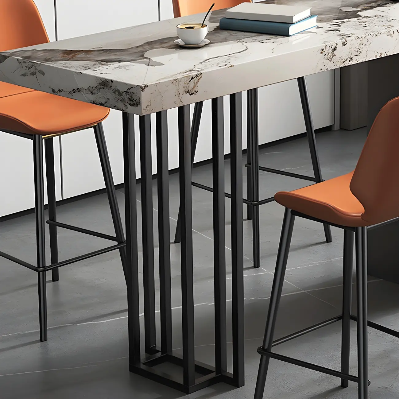 Modern Black Stone Counter Height Metal Rectangular Bar Table