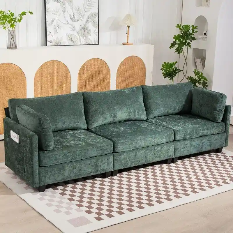 111.42  Chenille Upholstered Three Seater Sofa