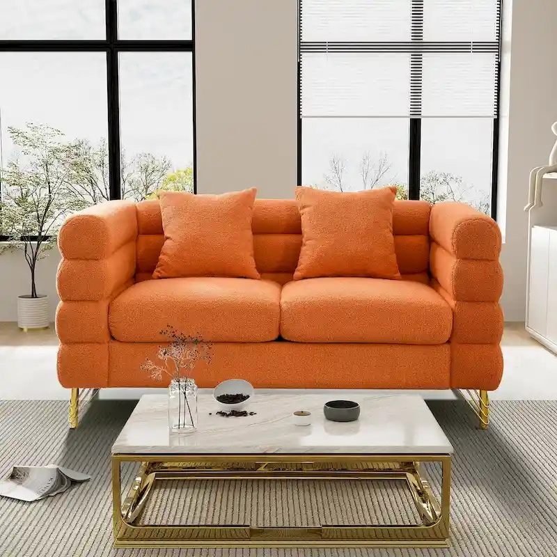 Ouyessir Teddy Fabric Modern Sectional Sofa Sets L-Shape/2/3/4 Seater Sofa Couch with Pillows