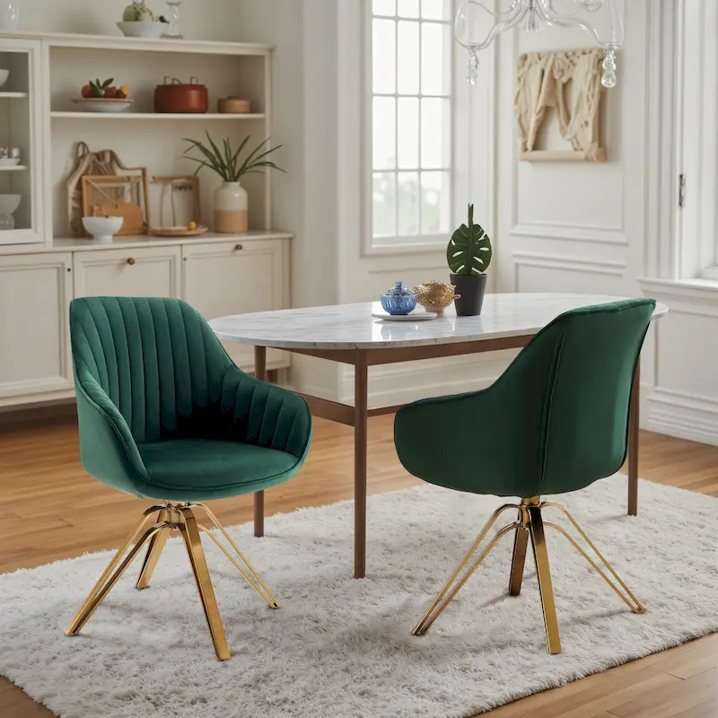 Set of 2 Velvet Swivel Dining Chair with Golden Legs