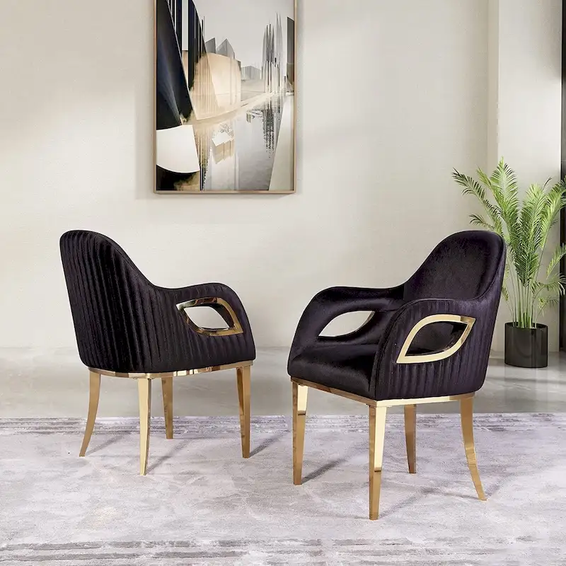 Velvet Dining Chair with Metal Armrests and Stainless Steel Legs